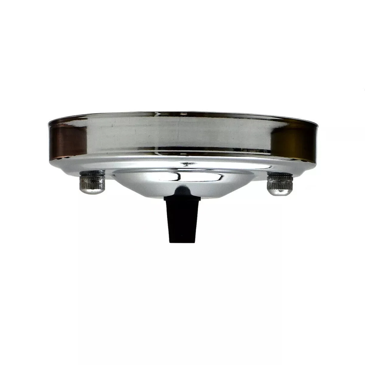 Single outlet ceiling rose with drop metal front, 108mm diameter, metallic iron with plating, cord grip, for chandeliers