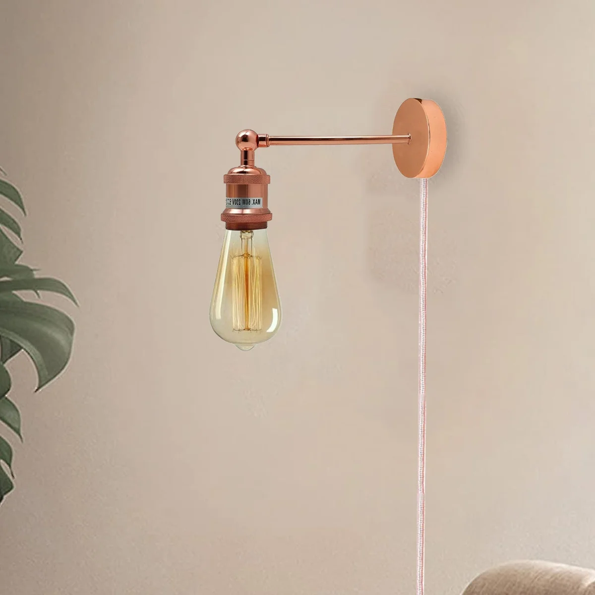 Rose gold retro wall sconce lamp with adjustable angle, plug‑in wall lights in elegant vintage style.