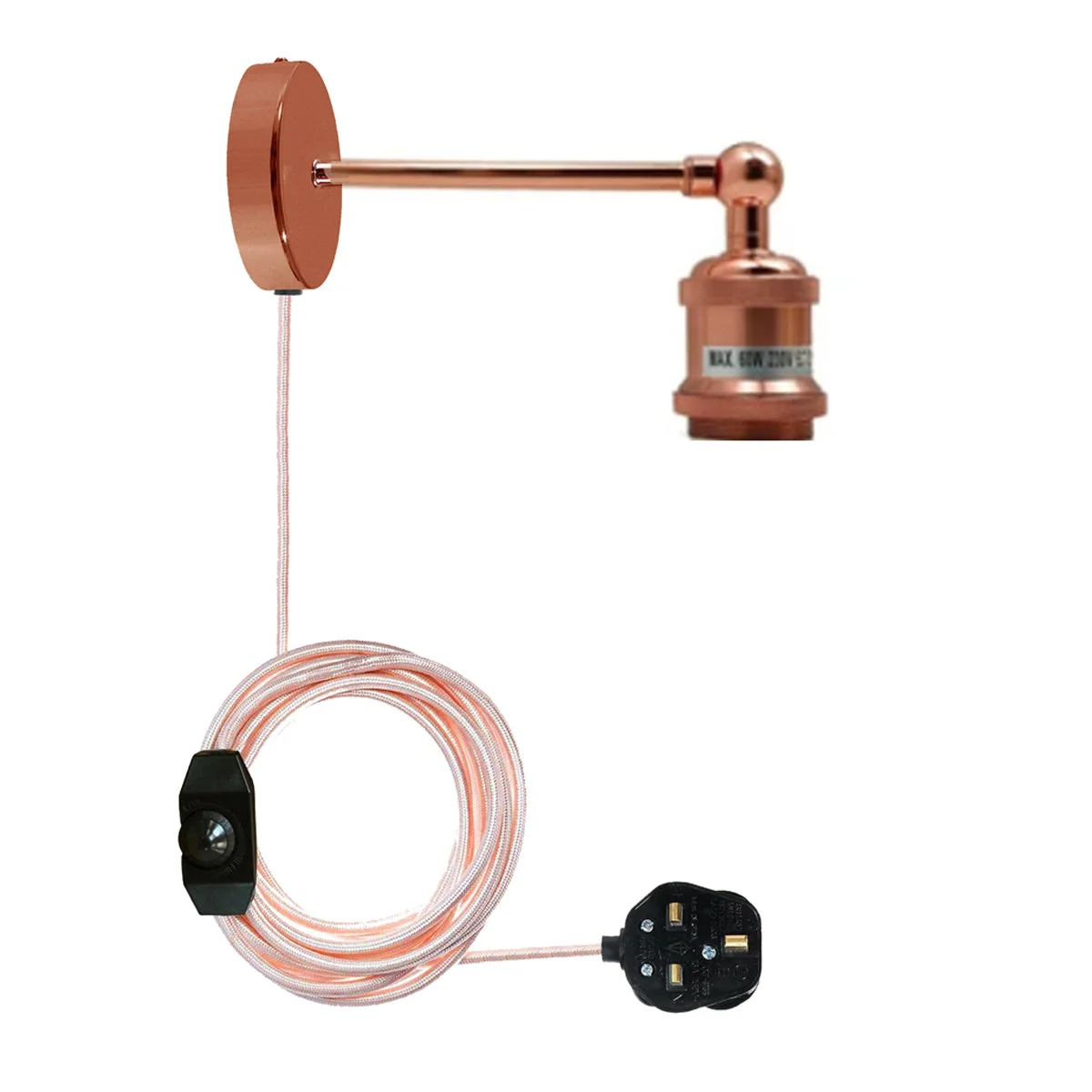 Rose gold plug‑in wall light with adjustable angle wall light and E27 socket
