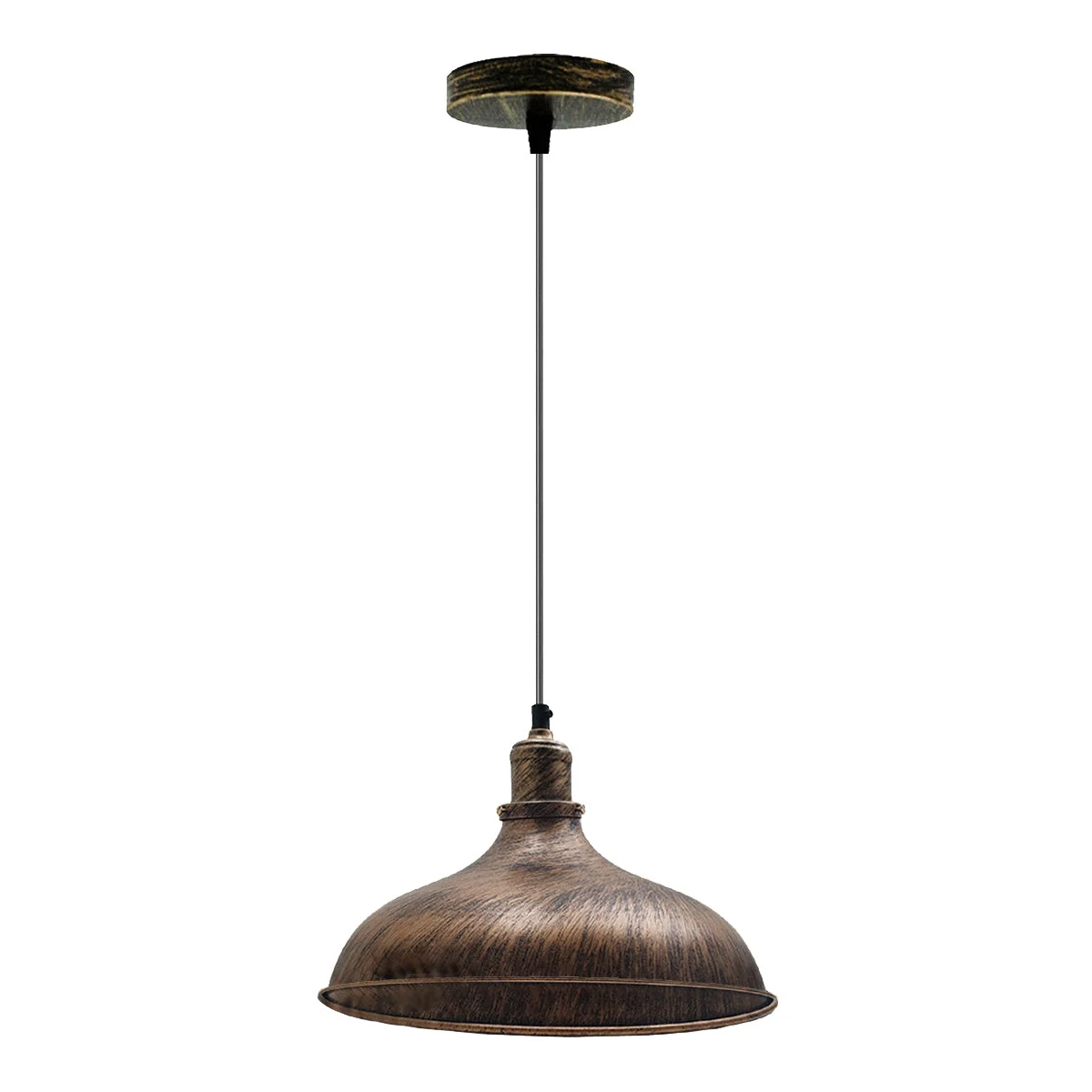 Brushed copper vintage style ceiling light with metal barn pendant, round 10cm dome shade, adjustable 95cm cord