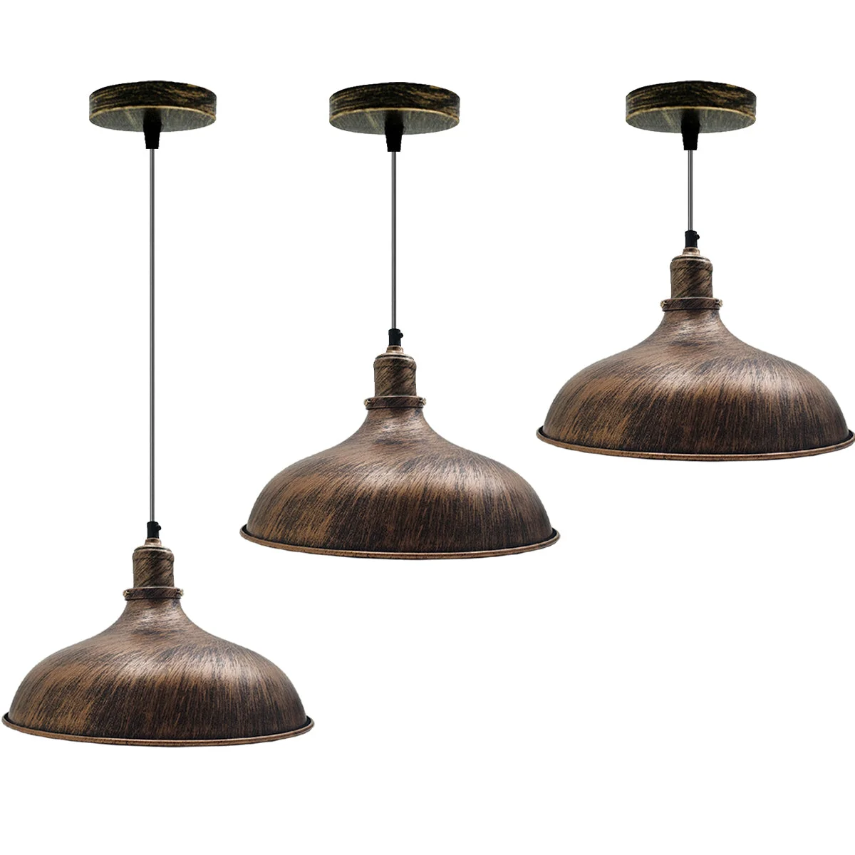 Brushed copper metal barn pendant light with adjustable wire and dome shade, indoor pendant light fixture