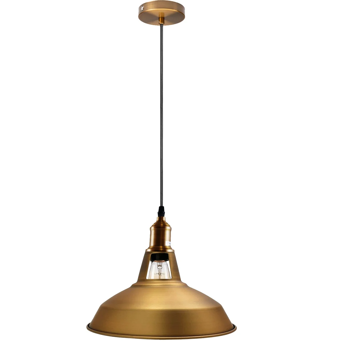 Vintage yellow brass adjustable pendant light on a 95 cm cable, metal lampshade with white interior, fits E27 base