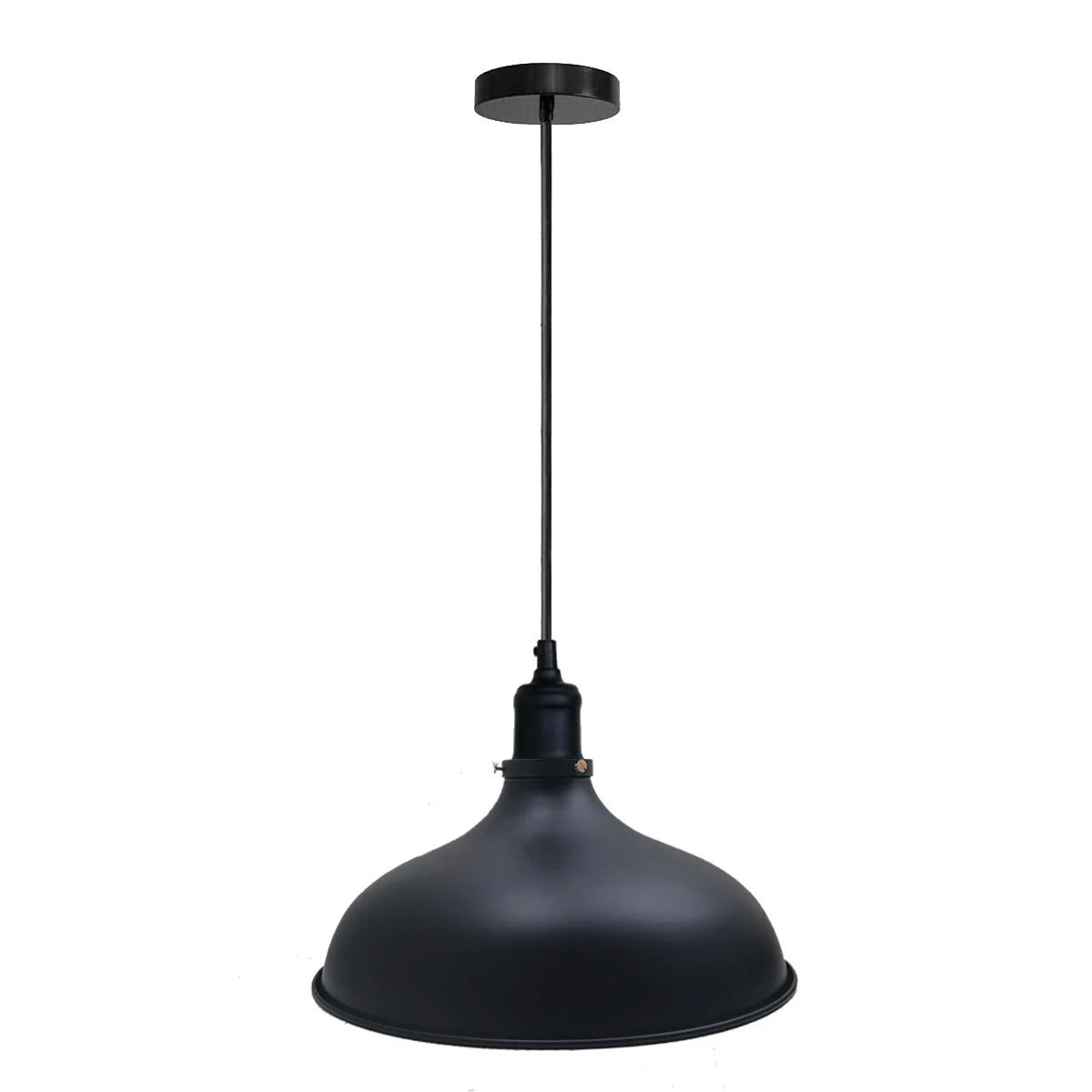 Black retro industrial ceiling light with metal lampshade, adjustable cord and E27 base