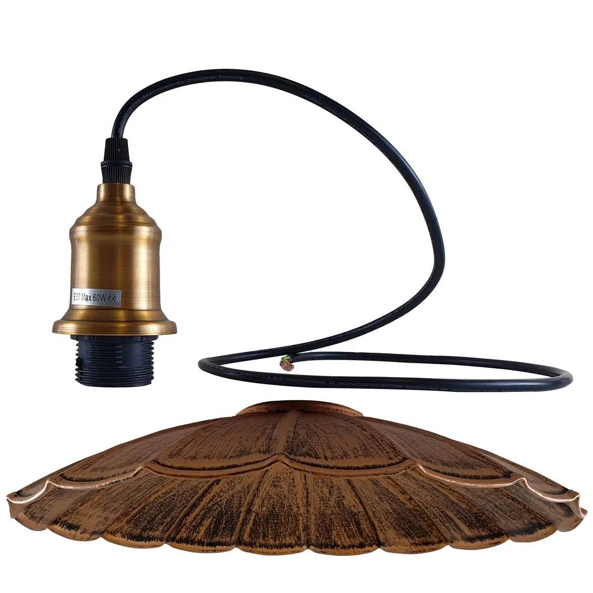Brushed copper wavy metal ceiling pendant light with an E27 holder, 95cm PVC cable and a round 10cm x 2cm base