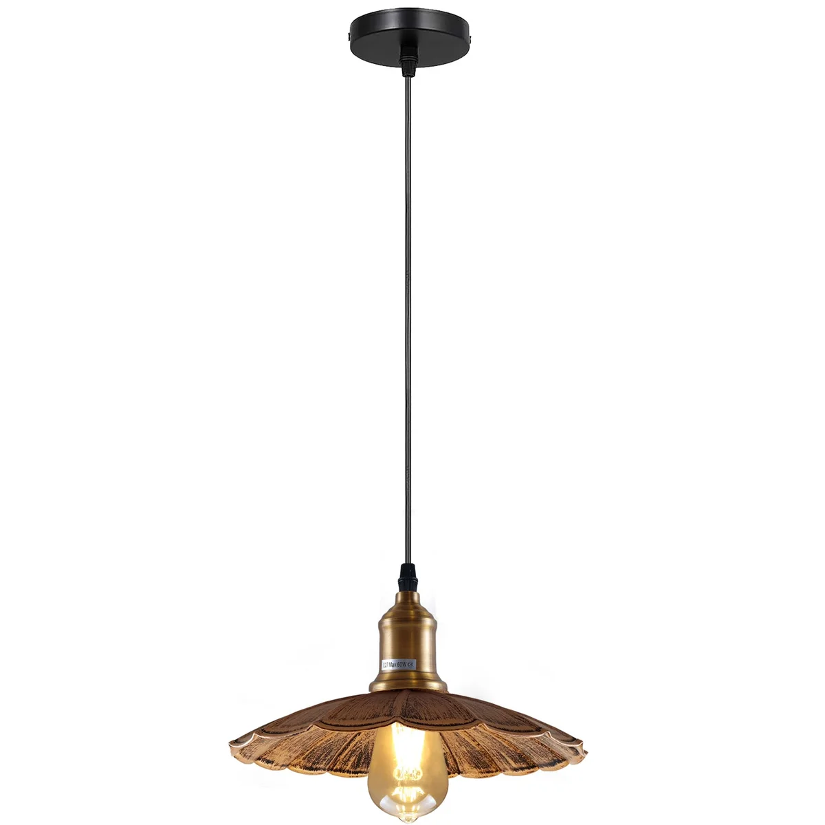 Brushed copper wavy metal ceiling pendant light with E27 base, 95cm cable and round 10cm x 2cm plate.