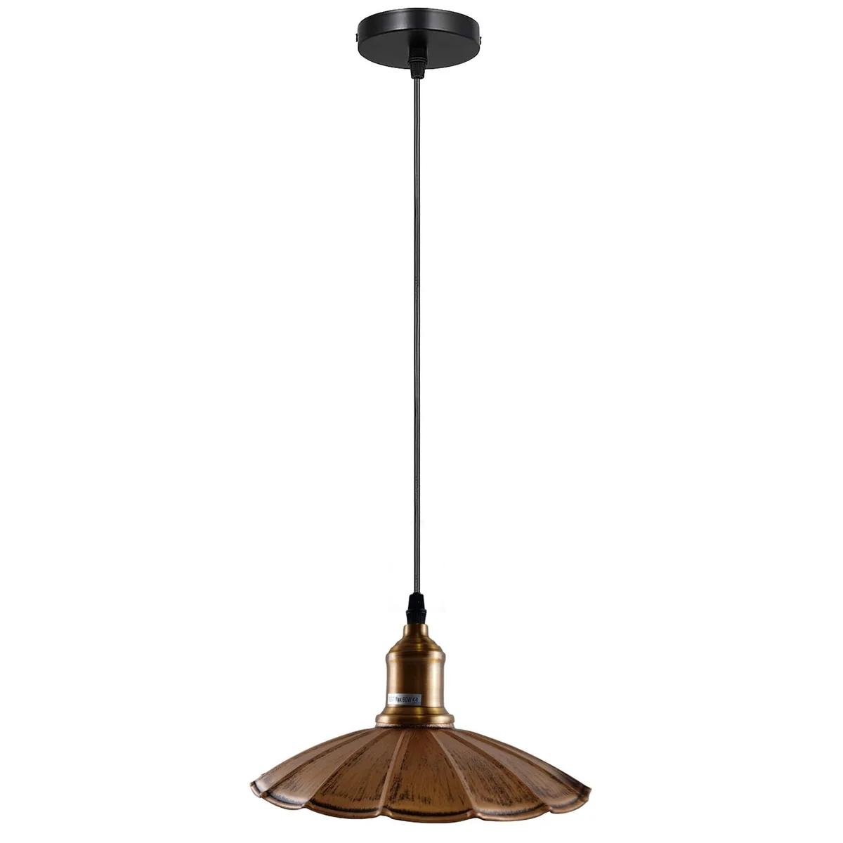 Brushed copper wavy pendant light hanging from ceiling, metal shade, 95cm PVC cable, warm romantic vibe.