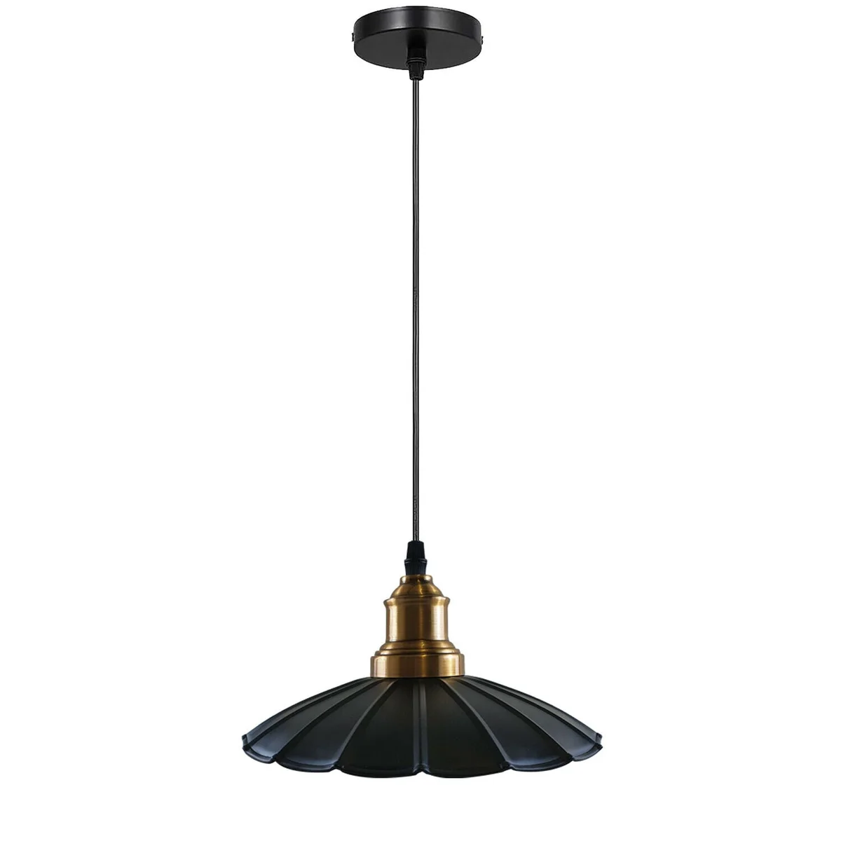 Black wavy metal ceiling light pendant with round shade and 95cm PVC cable, showcasing a sleek modern wavy design.