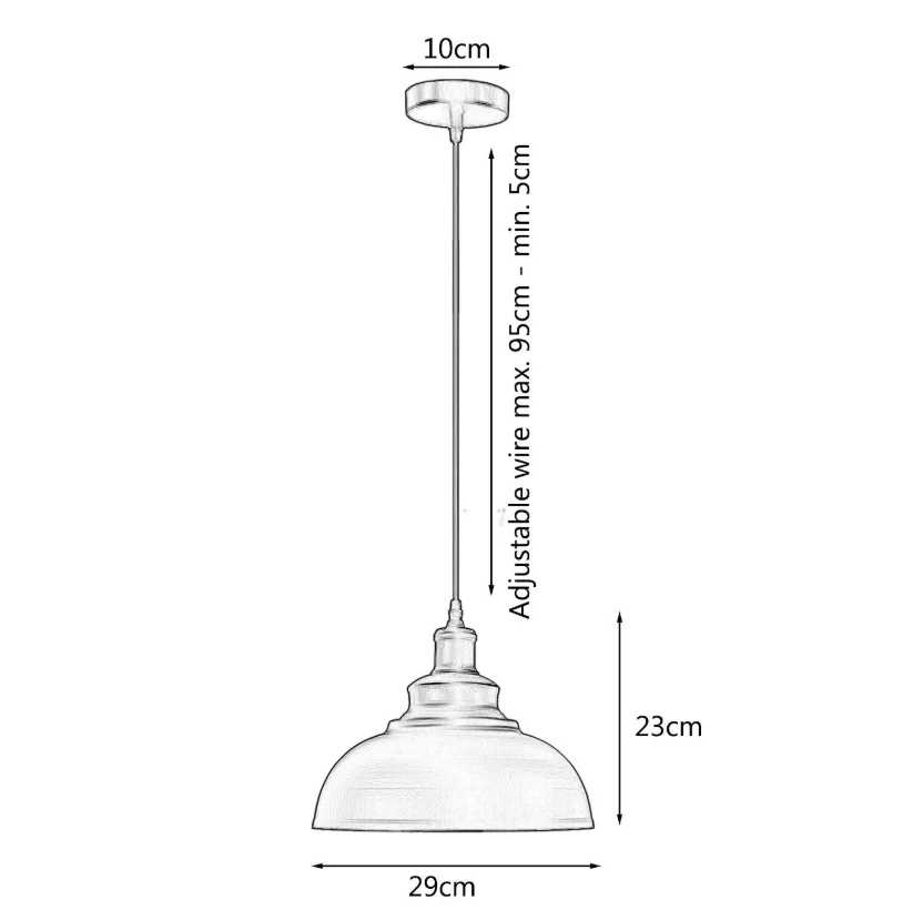 E27 pendant lamp with black round fabric shade, 29 cm diameter, 21 cm height, hanging via black wire cable, industrial style