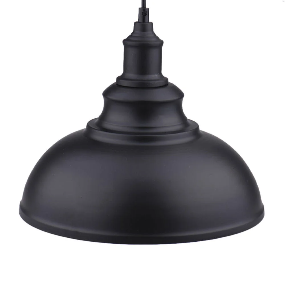 Industrial kitchen pendant light with black fabric dome and round canopy, 29 cm diameter, 21 cm height, 100 cm black wired cable.