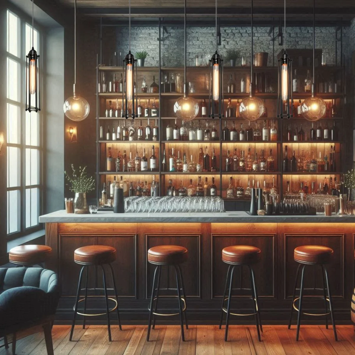 Black bar pendant light with metal base, 95cm PVC cable, 10cm square ceiling plate – decorative for restaurants and homes.
