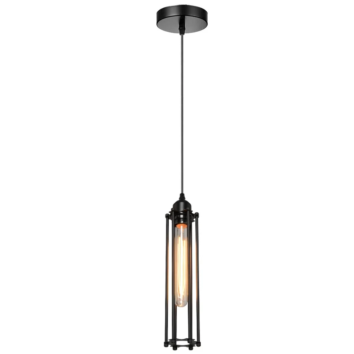 Black metal pendant lamp with adjustable 95 cm cable, E27 socket, styled for bars and restaurants.