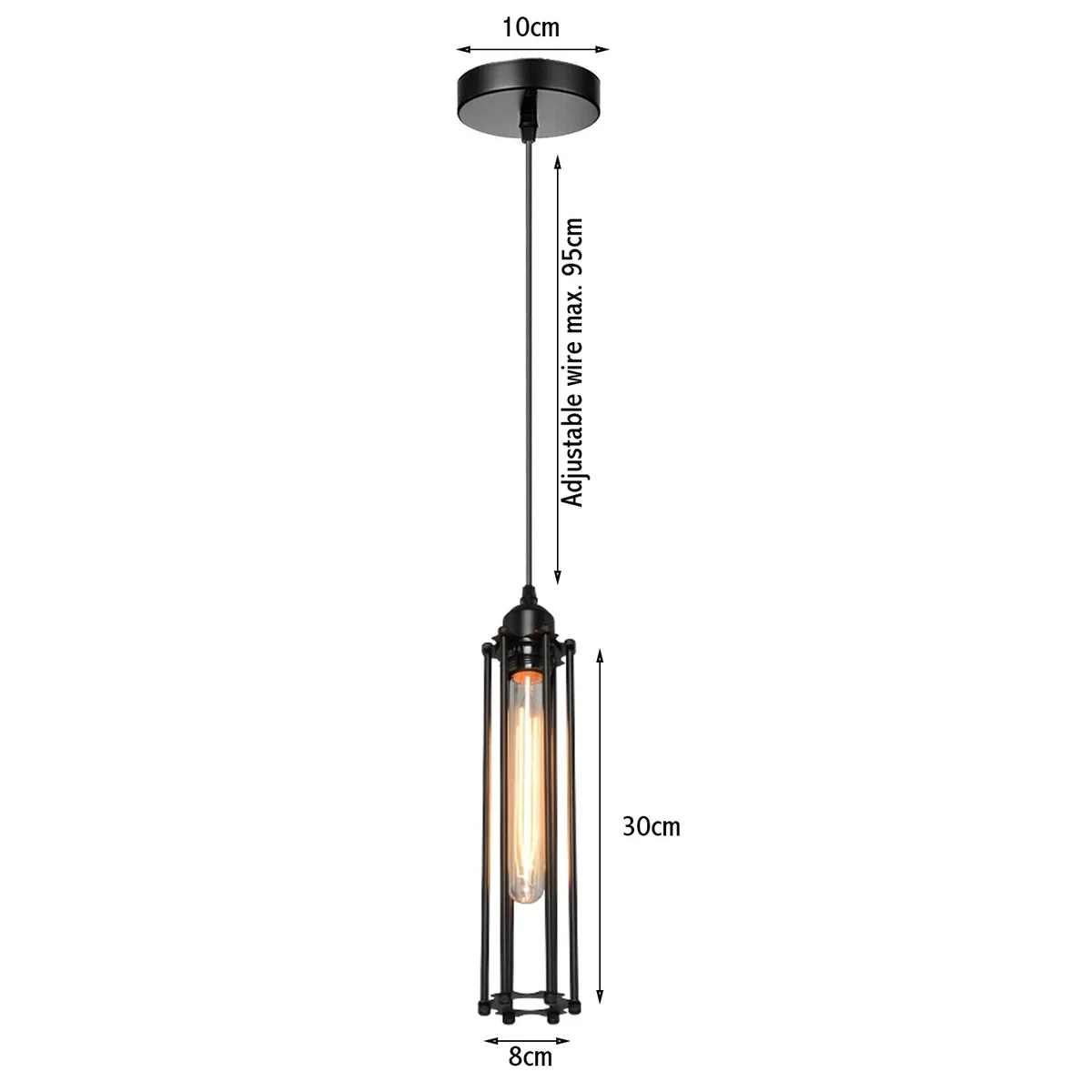 Black E27 socket pendant light with adjustable 95cm PVC cable, for restaurant or bar.
