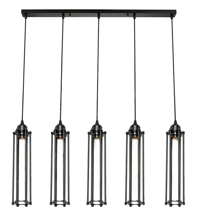 Black metal and PVC cage pendant with adjustable 95 cm cable, E27 base, from an industrial style lighting collection