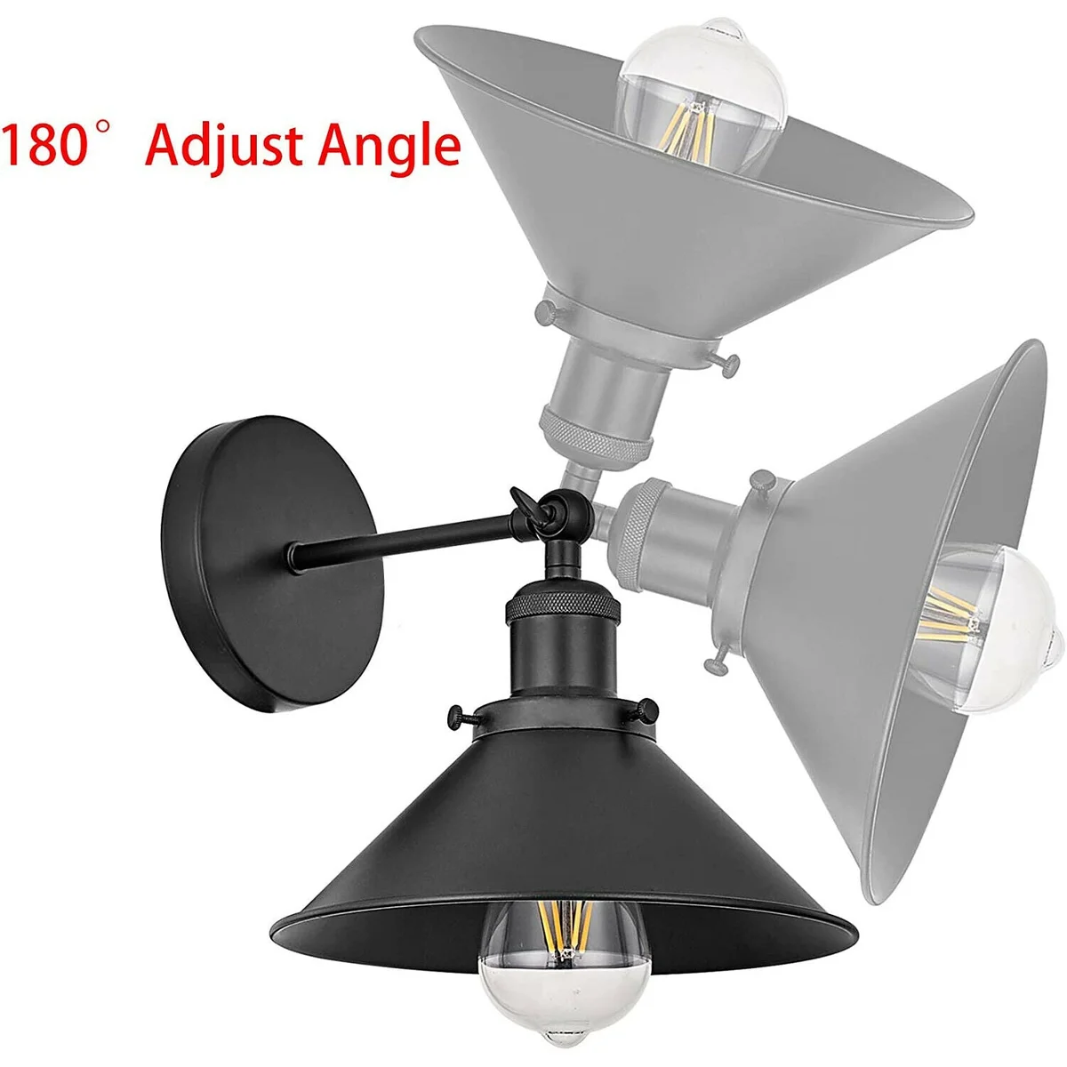 Black metal wall sconce with cone shade, E27 base, vintage retro style – cone shade wall lamp