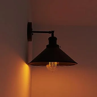 Black vintage wall sconce with cone shade, metal E27 base – ideal for E27 wall light fitting.