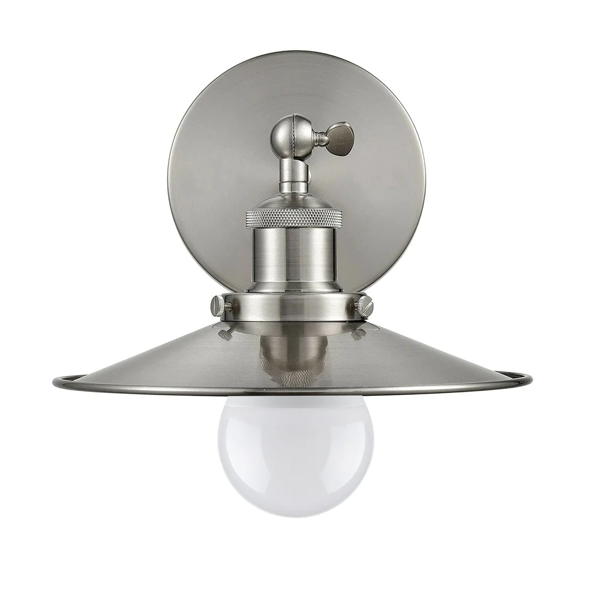 Black flat shade wall light with metal base, E27 socket, wall arm, flat lampshade