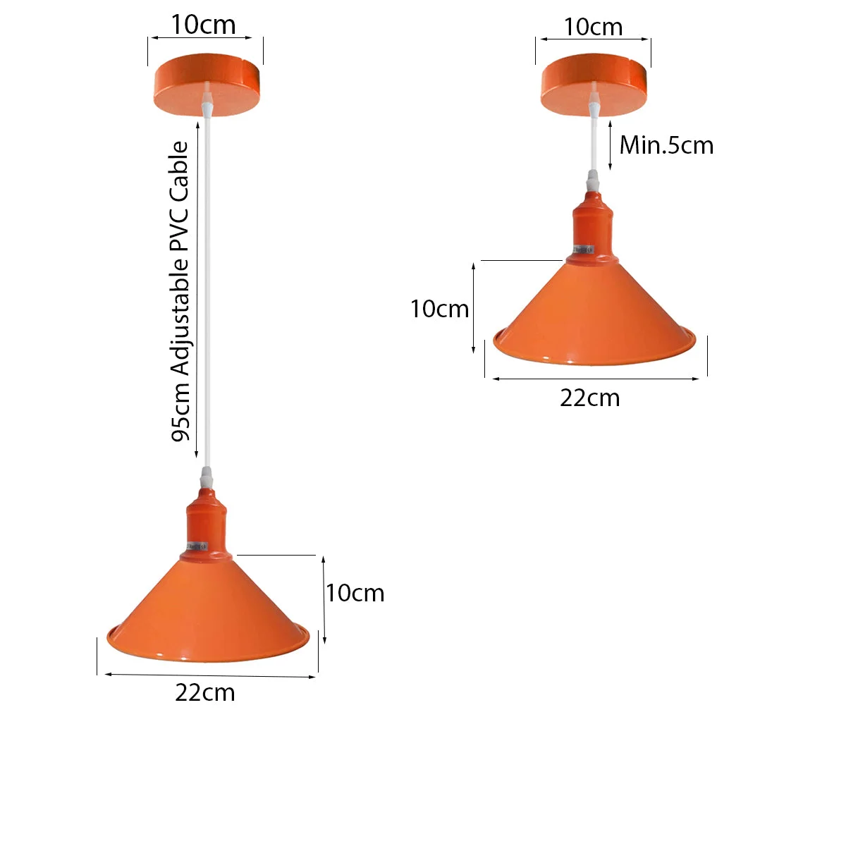 Orange metal dome vintage ceiling light with polished silver finish, contrasting inner surface, for lounge or dining room