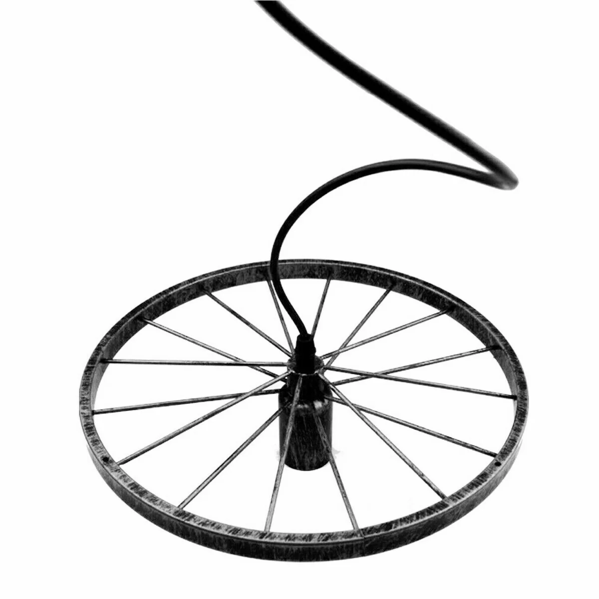 Brushed silver iron wheel pendant light chandelier with three 95cm PVC cables and metal shades, retro industrial style