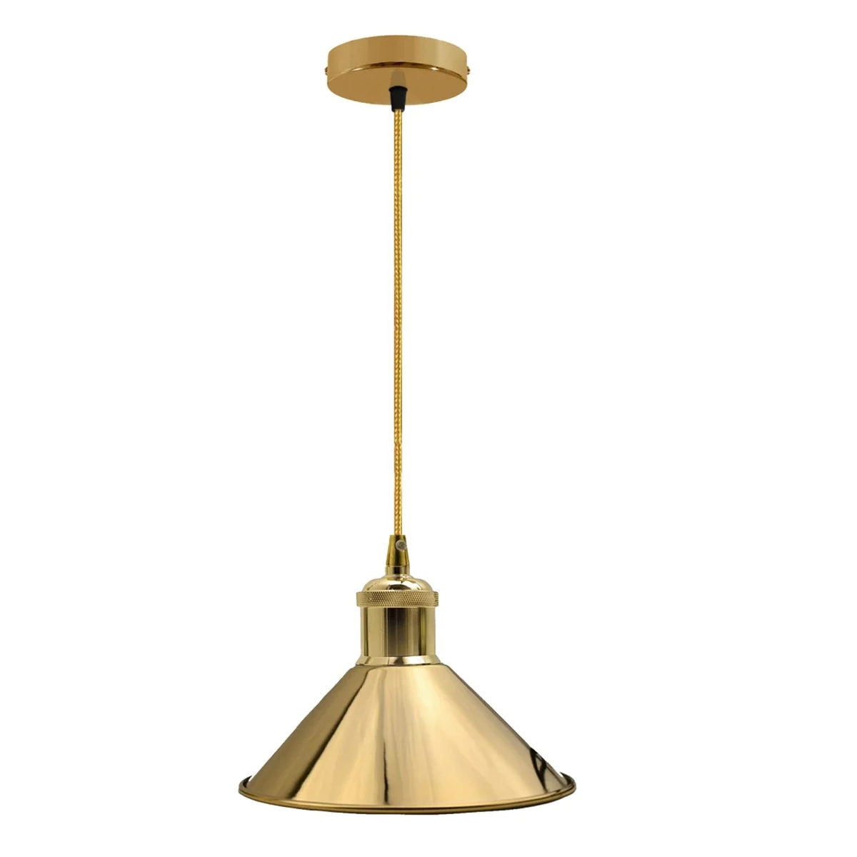 Rustic metal pendant lamp with French gold finish, 95cm hanging wire, E27 base, industrial style ceiling light.