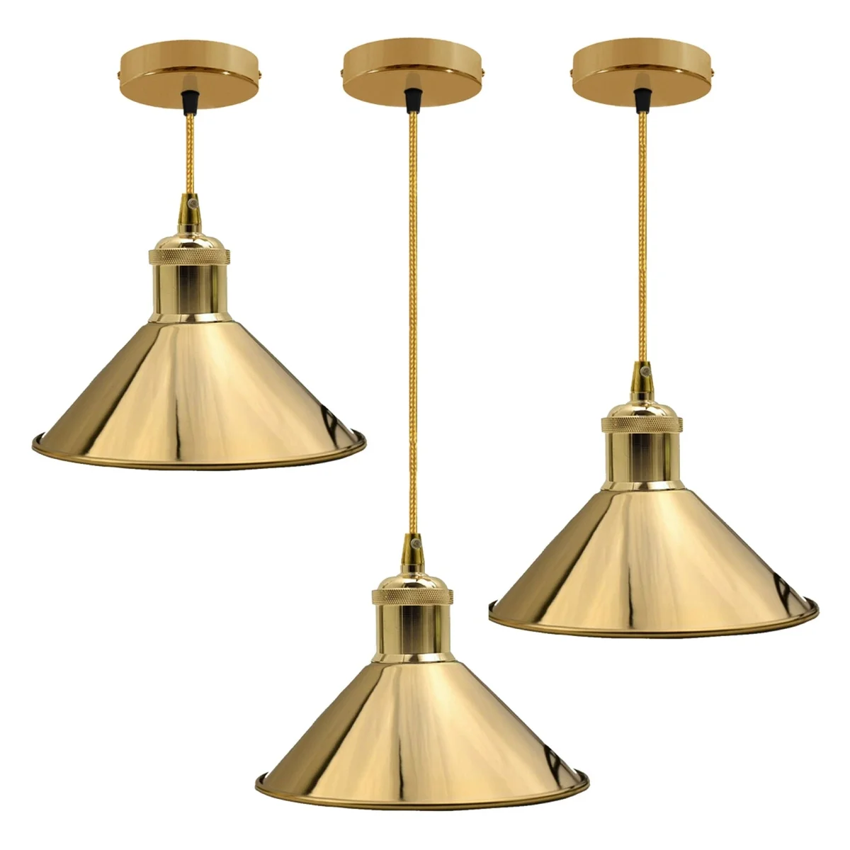 French gold light hanging metal pendant with glass shade, 95cm chain, 10cm ceiling plate