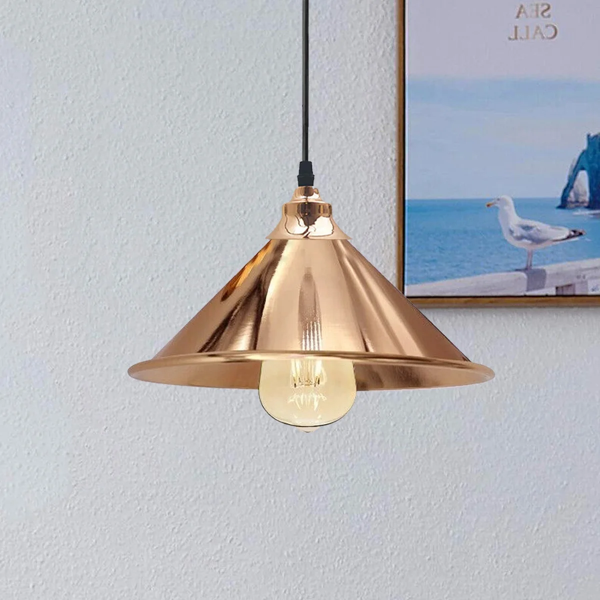 Gold pendant lights with sleek dome, metal pivoting base and shade, adjustable 95 cm cord for modern kitchens.