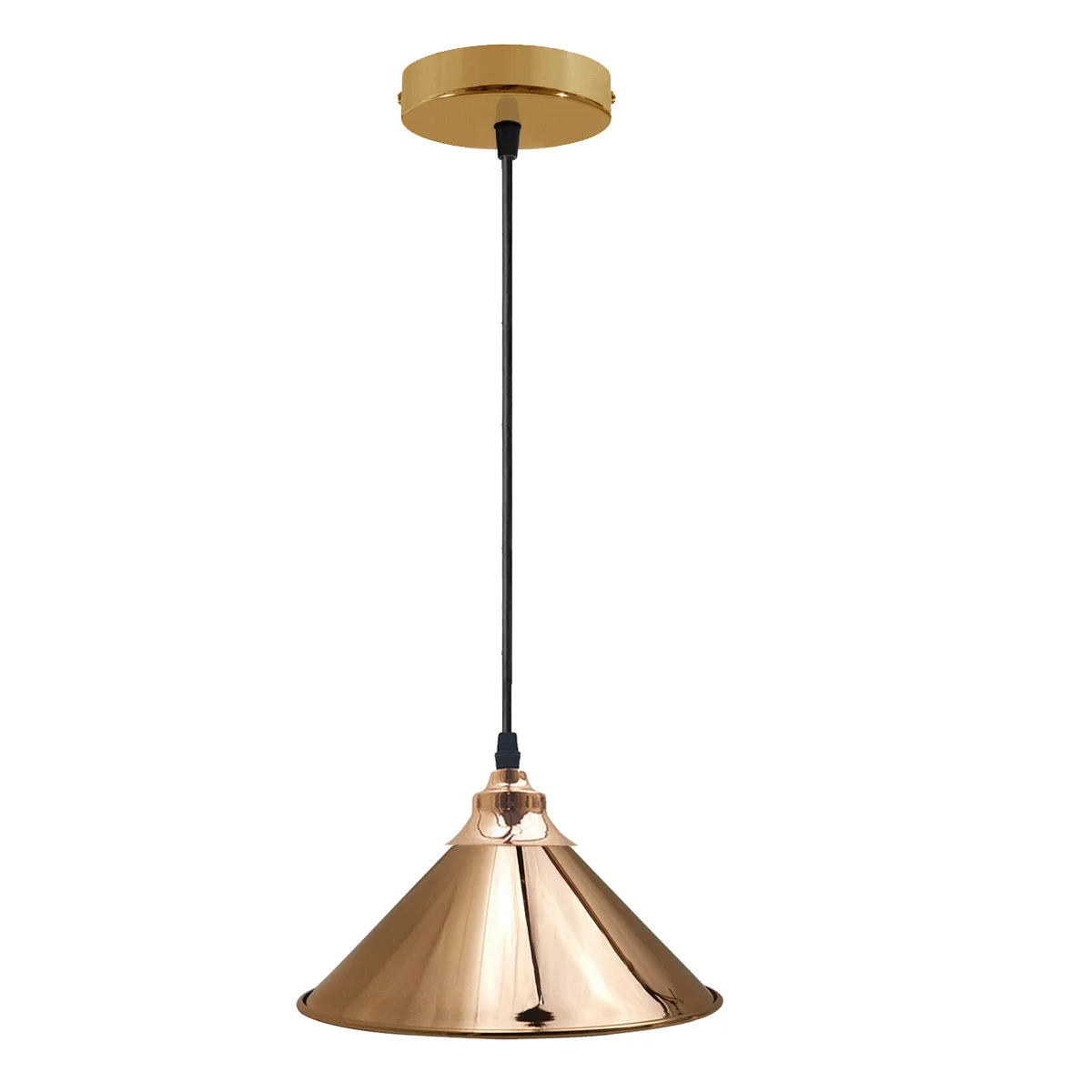 gold pendant lights featuring a sleek metal dome, adjustable 95cm cable, and PVC housing