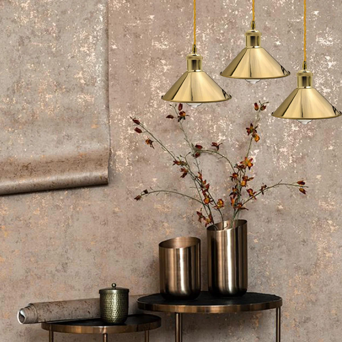 Golden dome pendant, sleek metal base, adjustable hood, 95cm cable, modern pendant light