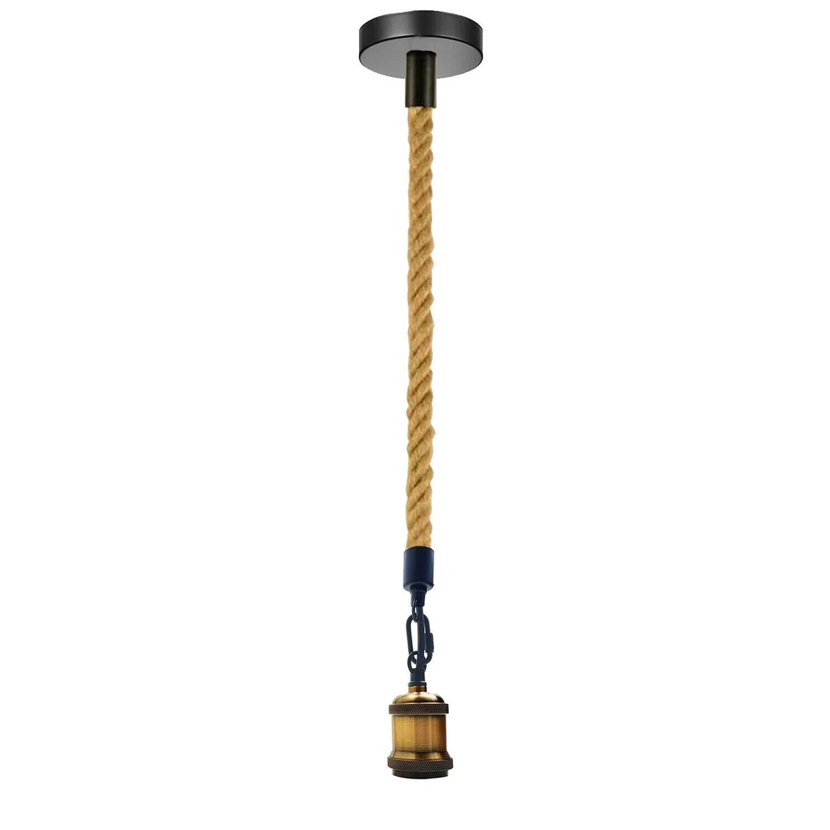Hemp rope E27 bulb pendant lamp with rugged rope hanging from metal ring, vintage industrial style, bright glow