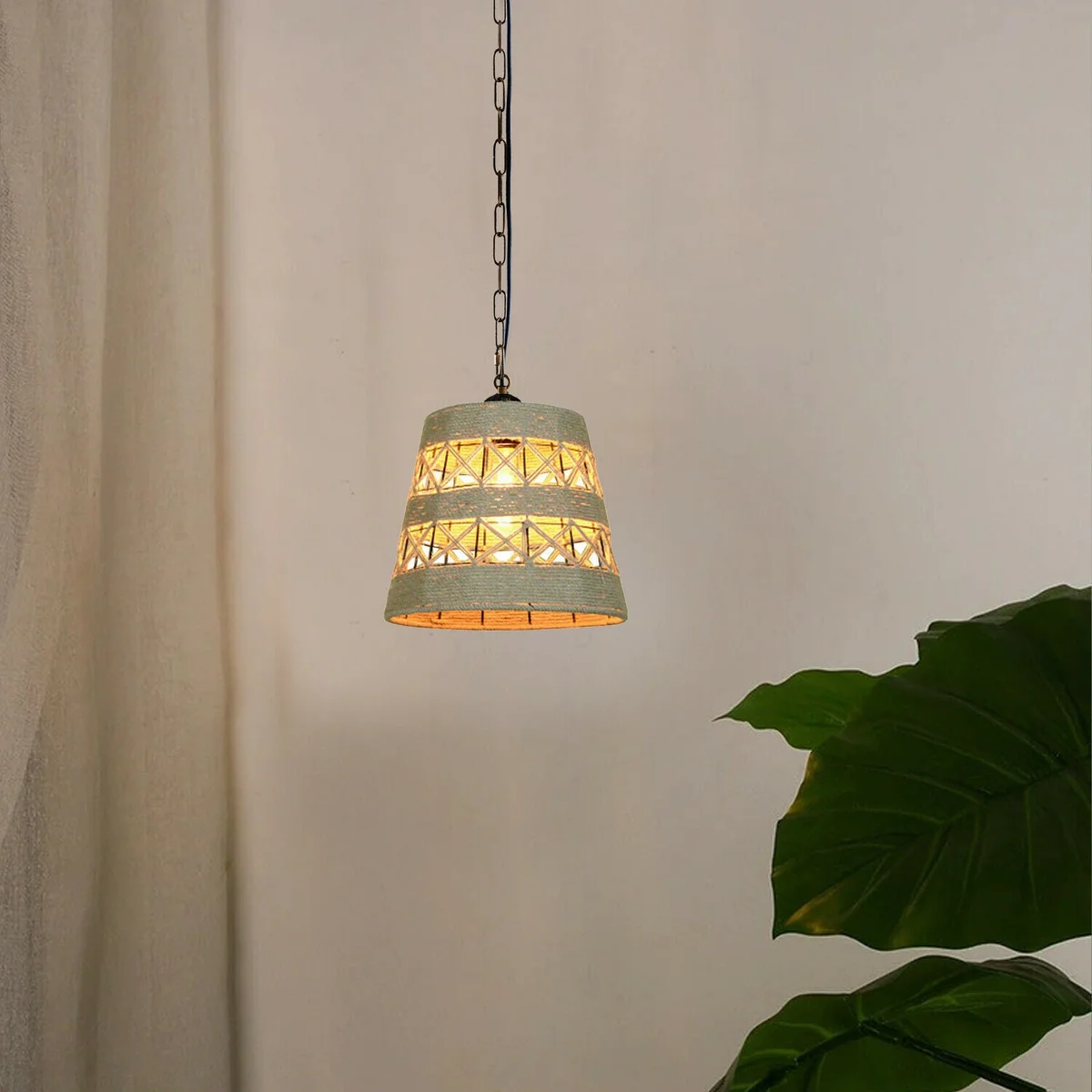 Metal and hemp rope hanging pendant light with PVC cable, 95cm hemp rope, ceiling plate, E27 base, stylish kitchen décor.