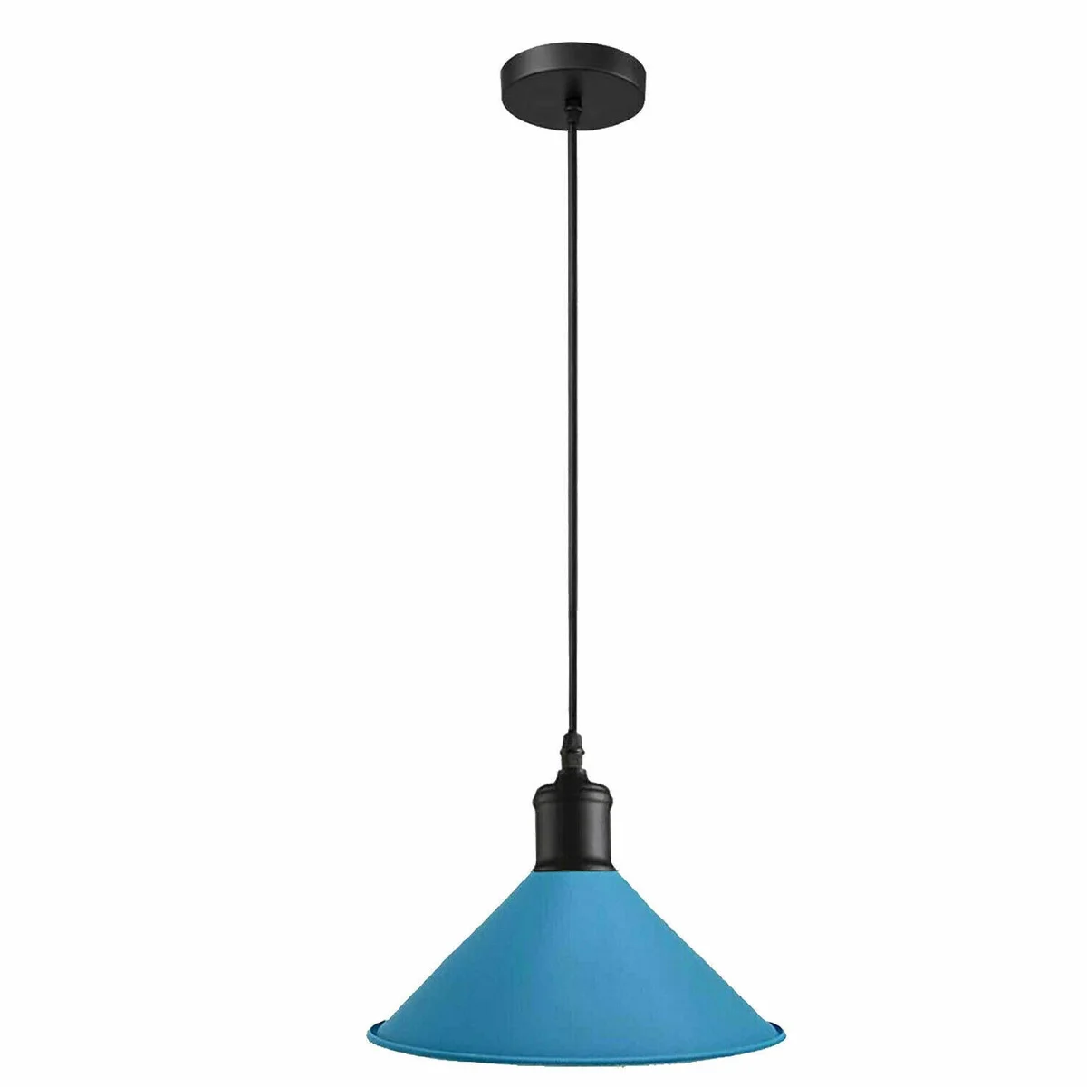 Blue pendant lamp in industrial style, metal body, vintage lampshade, 9cm ceiling rose, 95cm cable.