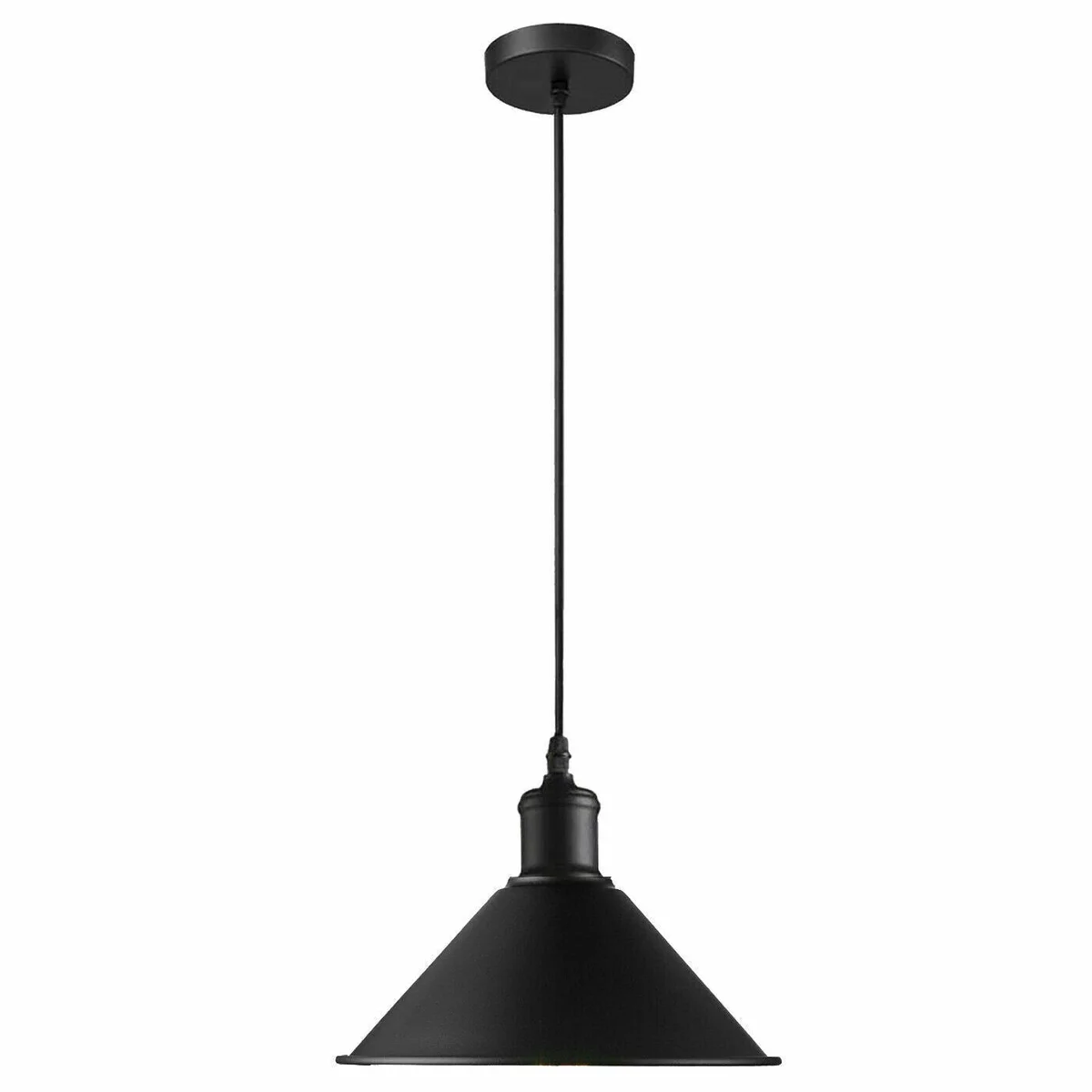 Black industrial pendant lamp, metallic finish, 10 cm ceiling rose, 95 cm cable, built‑in E27 bulb pendant lamp