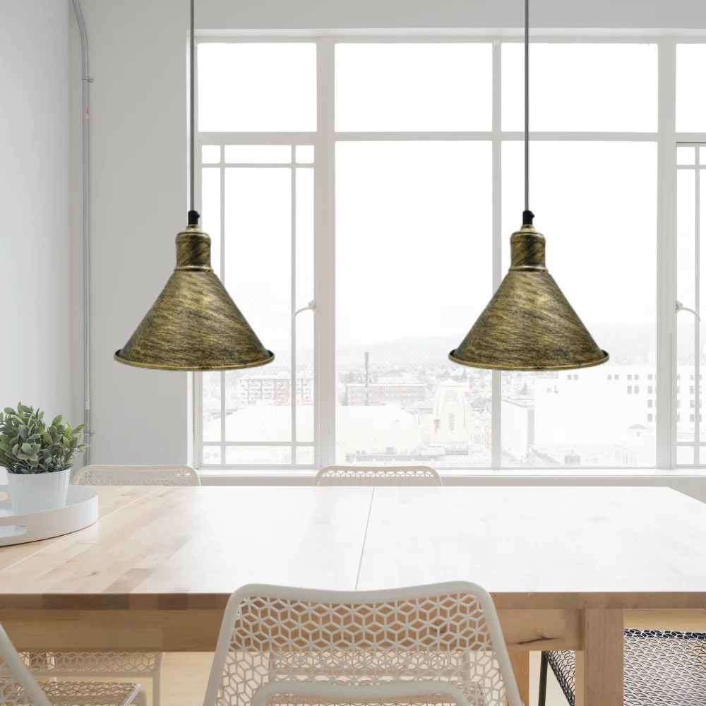 Brushed brass pendant light with metal base, 10 cm diameter shade, 95 cm PV cable, suitable for E27 bulb