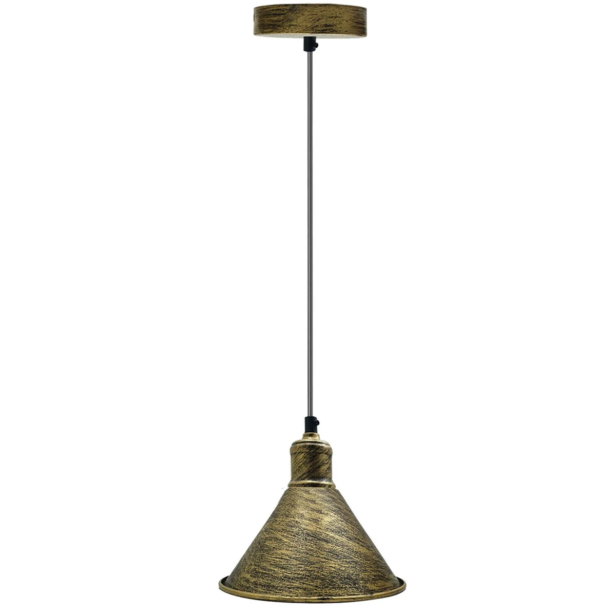 Industrial style lighting: brushed brass metal ceiling pendant light with 95cm PVC cable and 10cm diameter plate