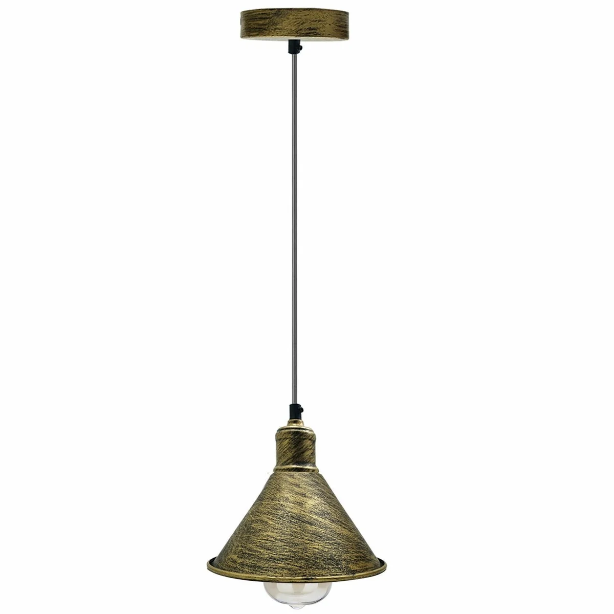 Industrial brushed‑brass kitchen pendant light hanging on 95 cm PVC cord with a light shade and ceiling plate.