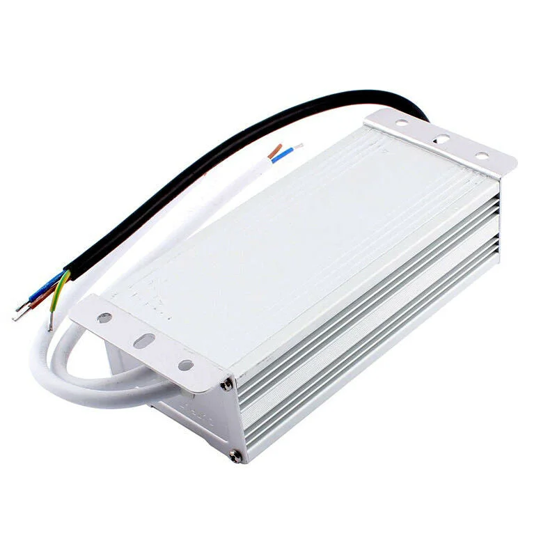 Compact rectangular 24V 80W outdoor LED transformer, aluminium housing, AC to DC, IP67 waterproof, casing with cable