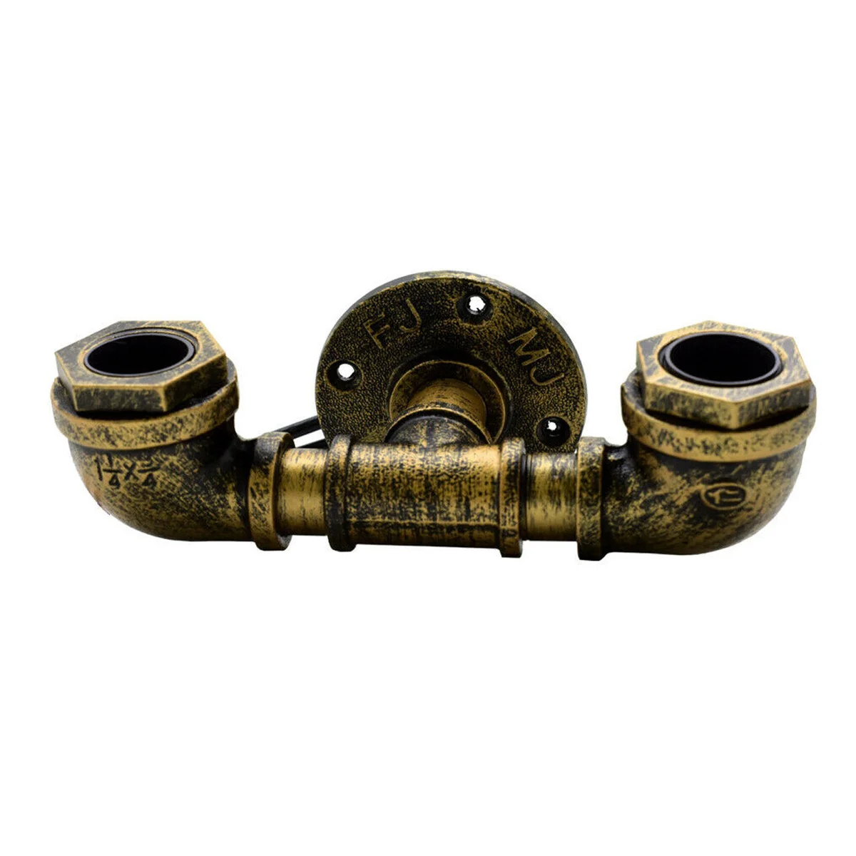 Brushed copper metal pipe wall lamp with durable industrial design, two E27 sockets, suitable for retro interior lighting