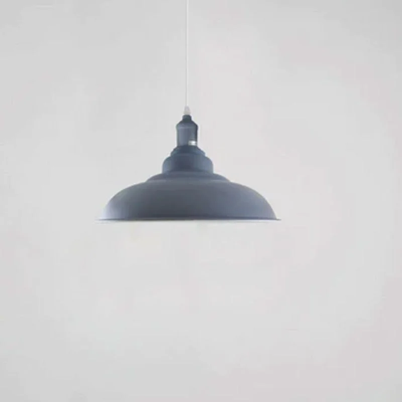Grey modern industrial pendant light with metal dome, white interior, E27 base, 95 cm cable, suitable for kitchen island.