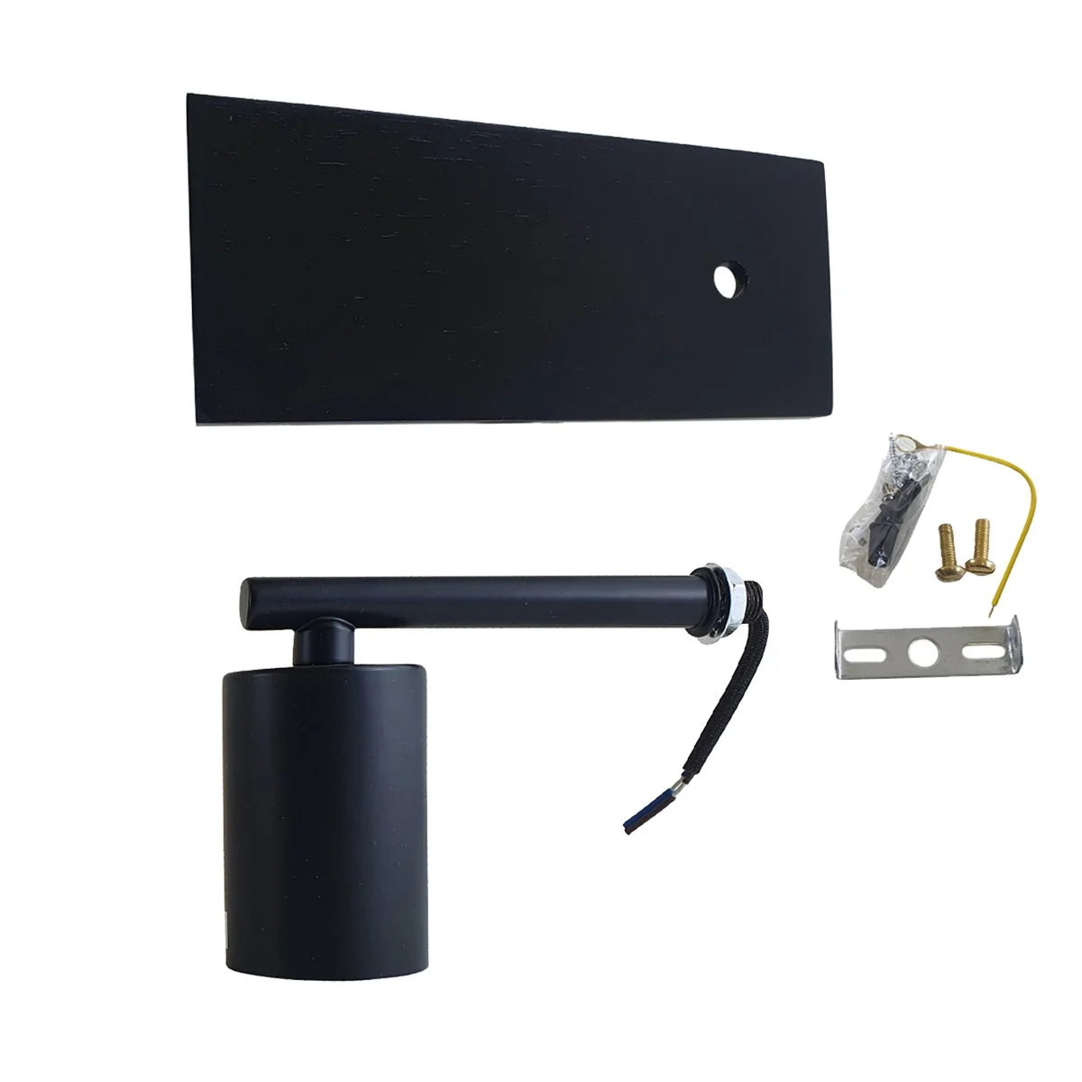 Black wooden wall sconce with wrought iron base, featuring an E27 screw holder light and a classic vintage design.