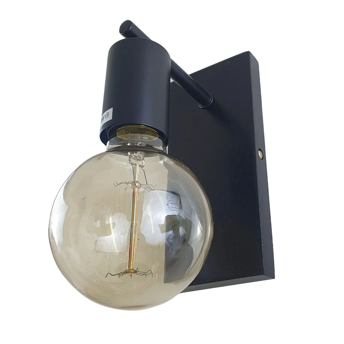 Black wood‑base wall sconce with wrought‑iron bracket, E27 screw holder, classic retro wall lighting style.