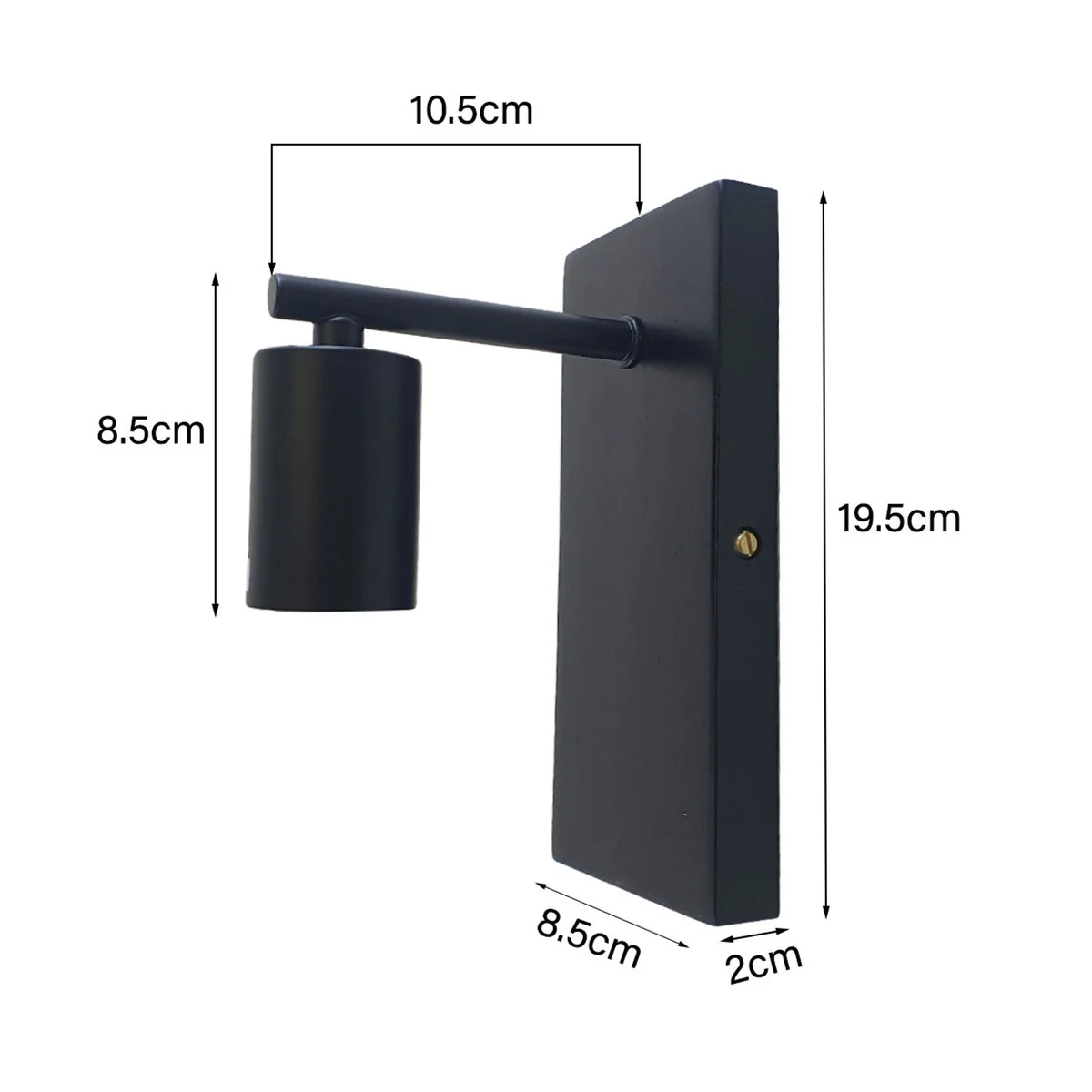 Black vintage wall lamp with wooden base and wrought iron bracket, E27 screw holder, retro industrial design