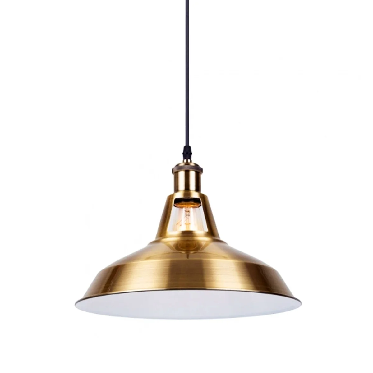 Adjustable suspension pendant light with yellow brass finish hanging from 95cm cable