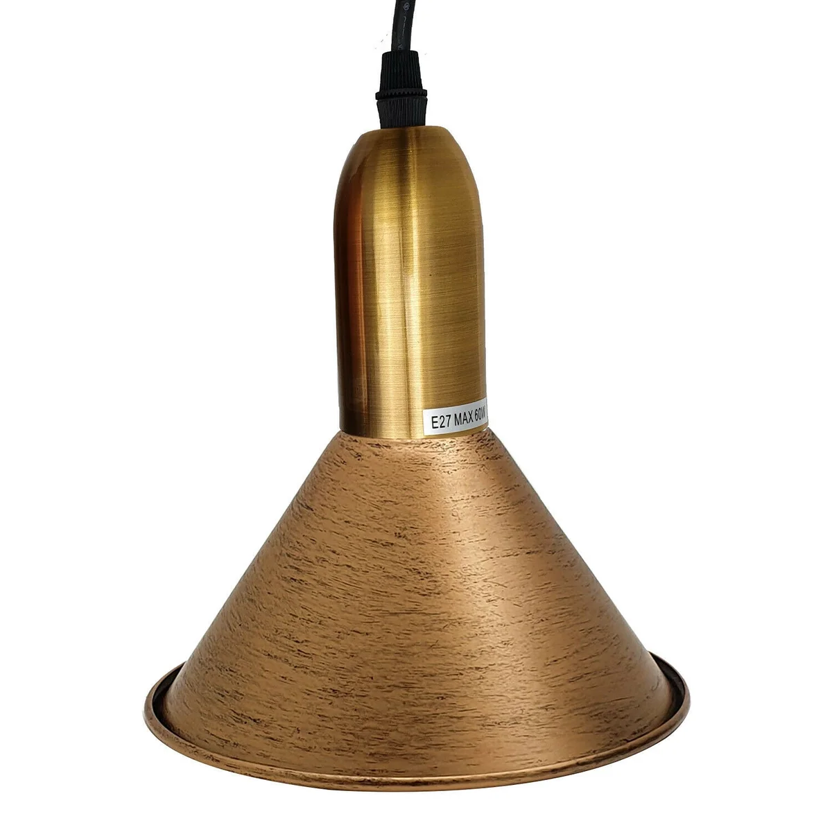 Brushed copper ceiling light with 3 E27 holders, PVC cable ceiling light, clear metal and PVC construction, 95cm cord.