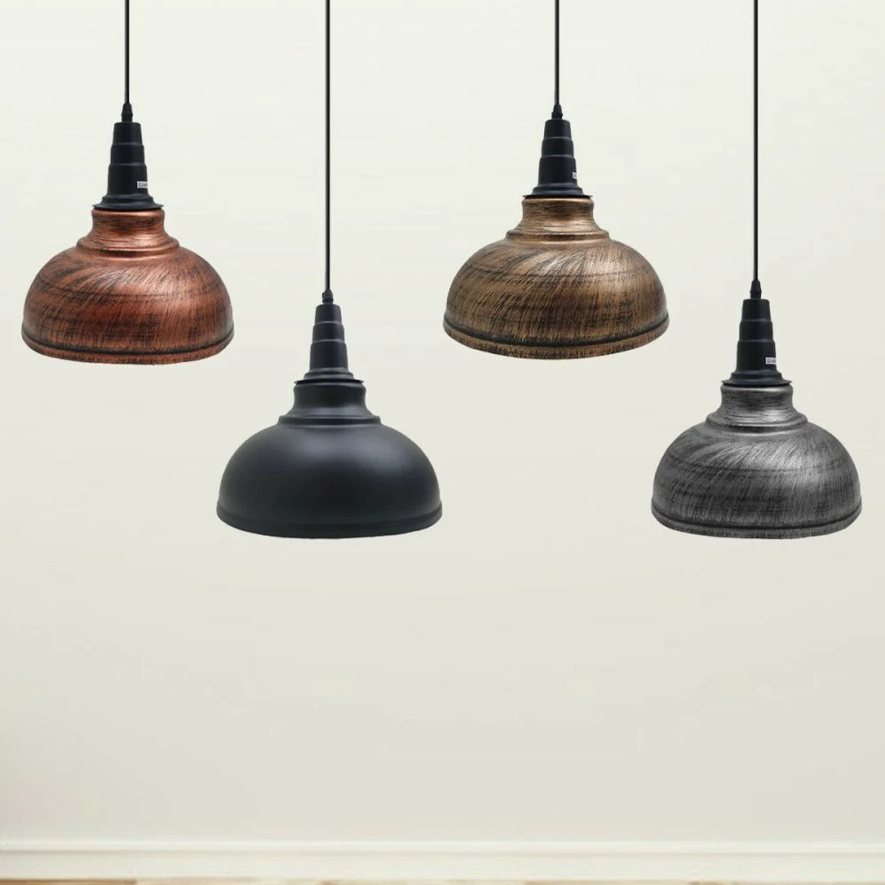 Industrial pendant lighting with black iron shade, white interior, hanging from ceiling, vintage style 290mm diameter E27 base