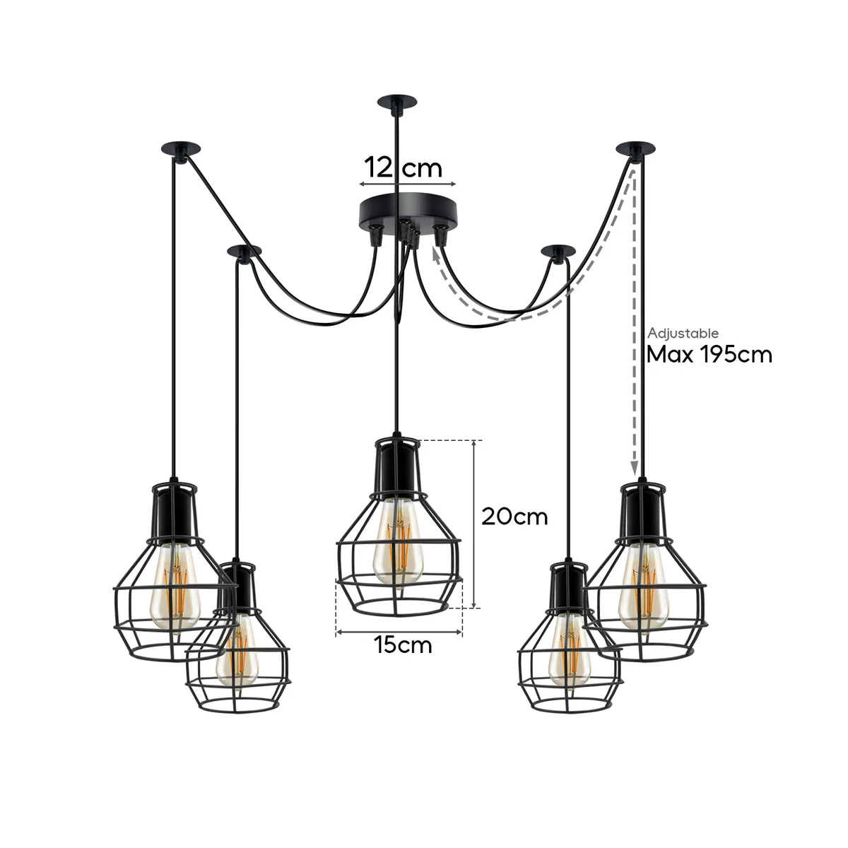 Spinning spider-shaped retro ceiling light with brushed copper cage in modern industrial design
