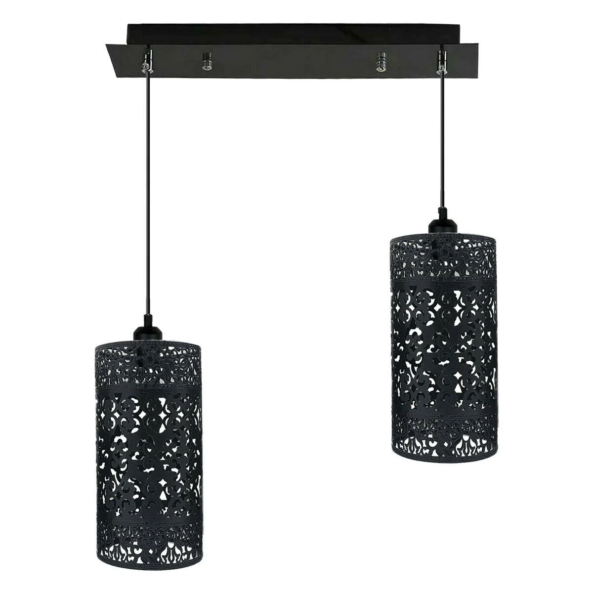 Black metal quatrefoil cage pendant light, E27 ceiling light, 40cm diameter, hanging, rustic antique black finish