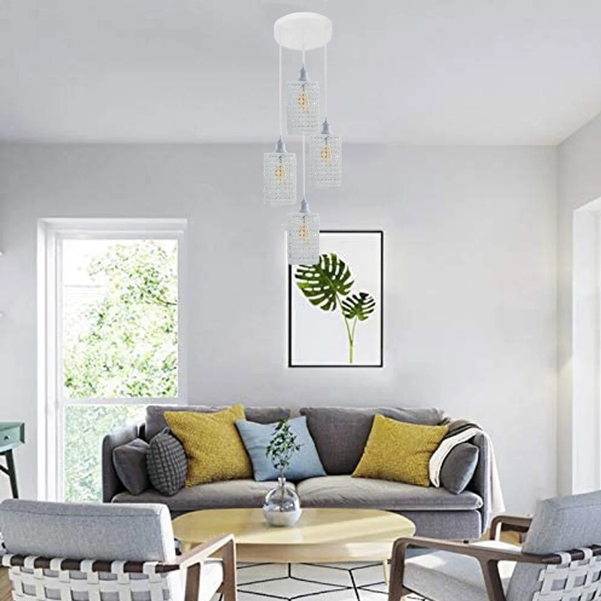 White metal E27 base ceiling light set of four pendant lights with 95cm PVC cable