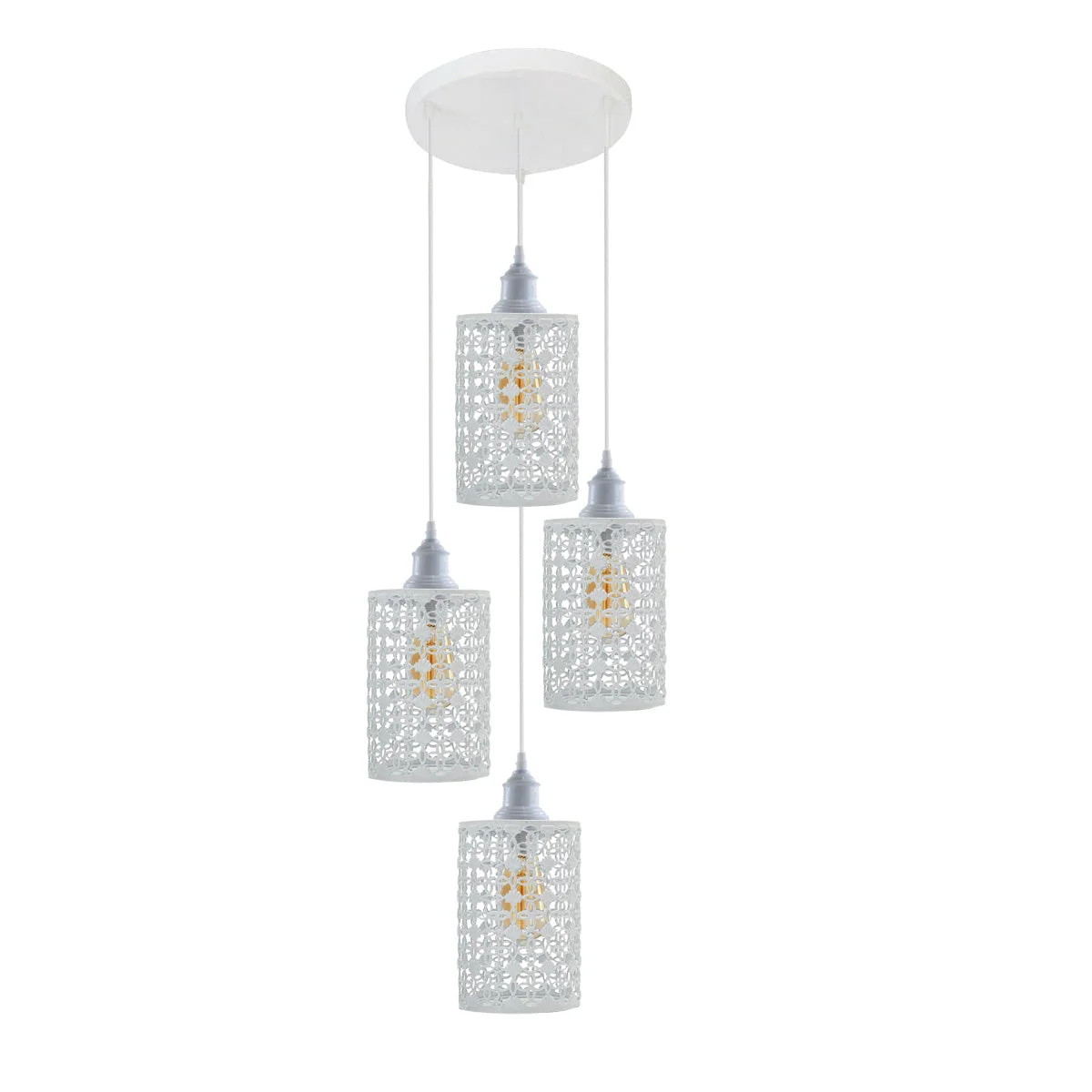 White adjustable pendant ceiling light with four metal-hung LED holders and 95cm PVC cable