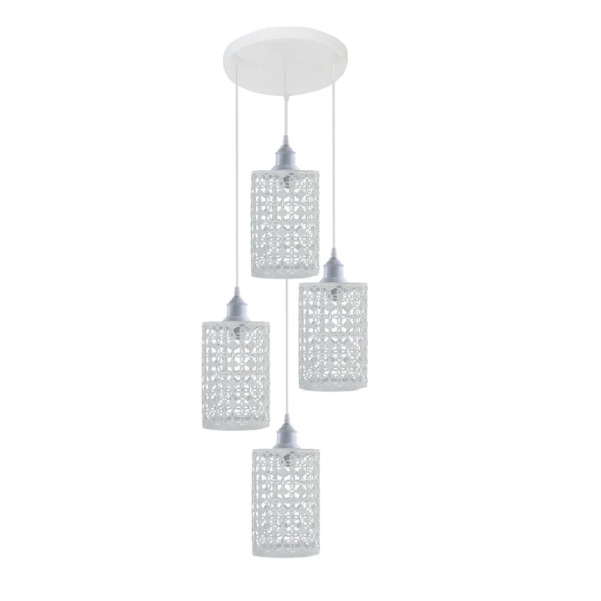 White adjustable pendant ceiling light set of four metal holders with 95 cm PVC cable, hanging from a 24 cm × 2.5 cm clear plate.