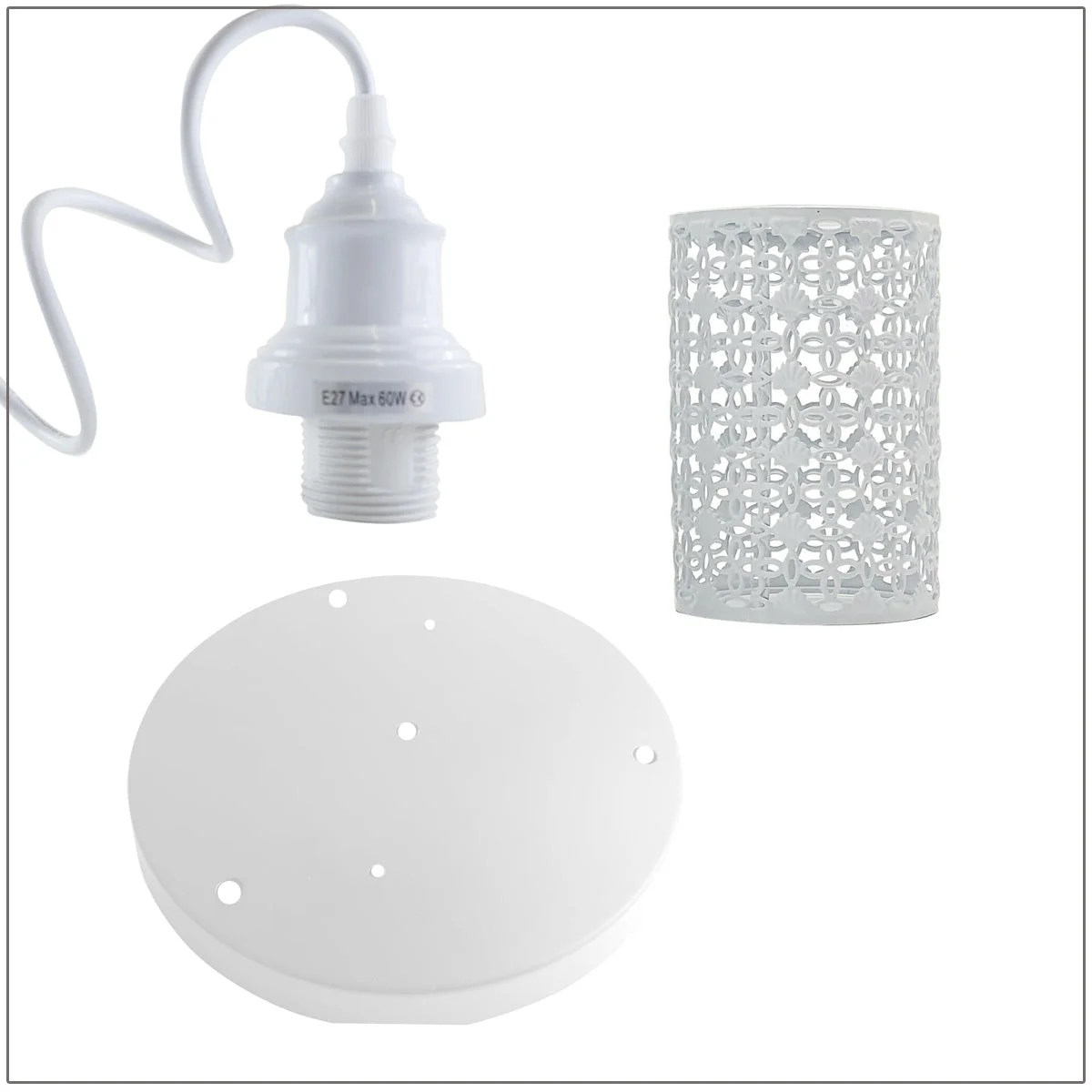 White adjustable pendant ceiling light set of four with metal base and PVC cords