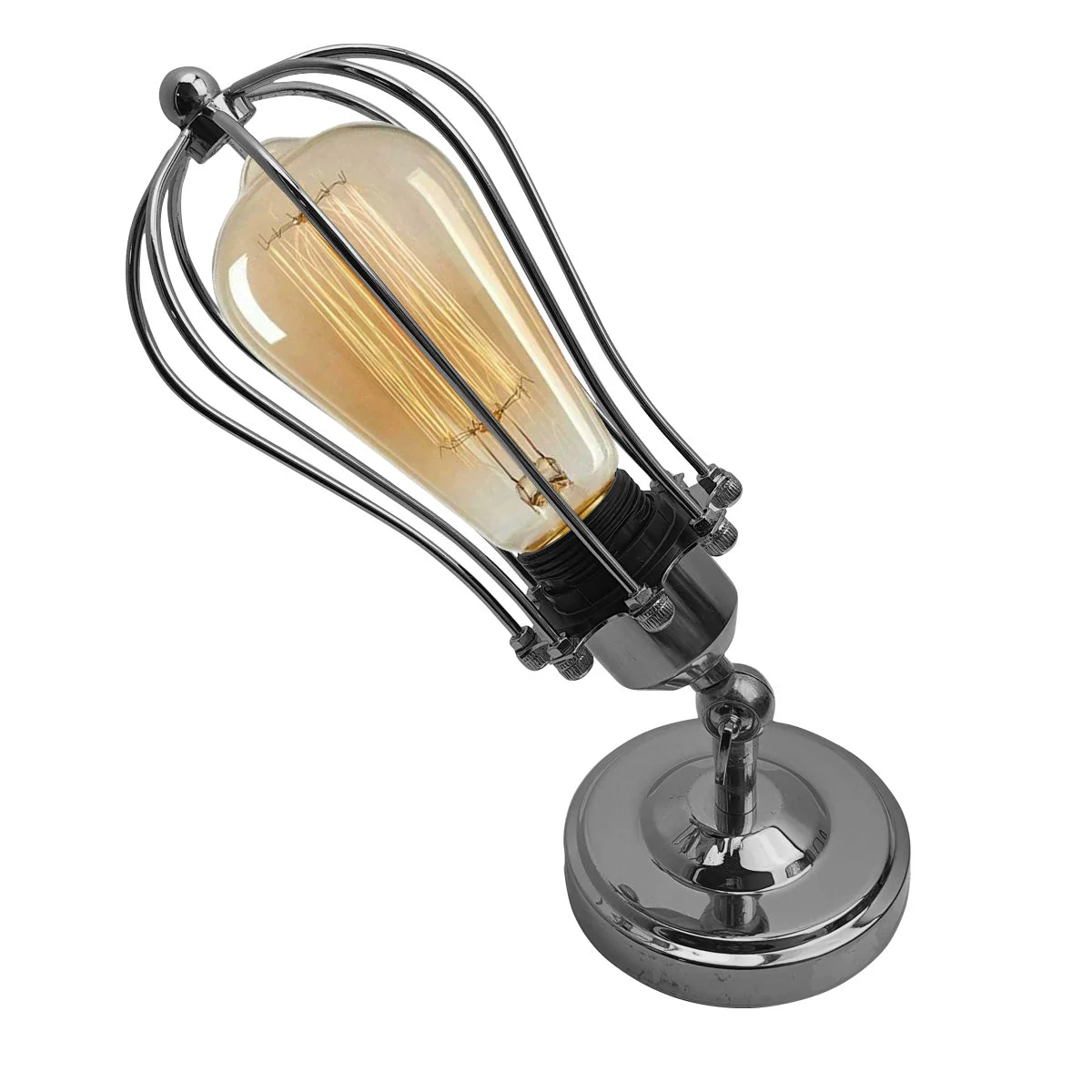 Modern industrial chrome cage ceiling light, semi‑recessed, metal hexagonal frame with chrome finish in French Gold style.
